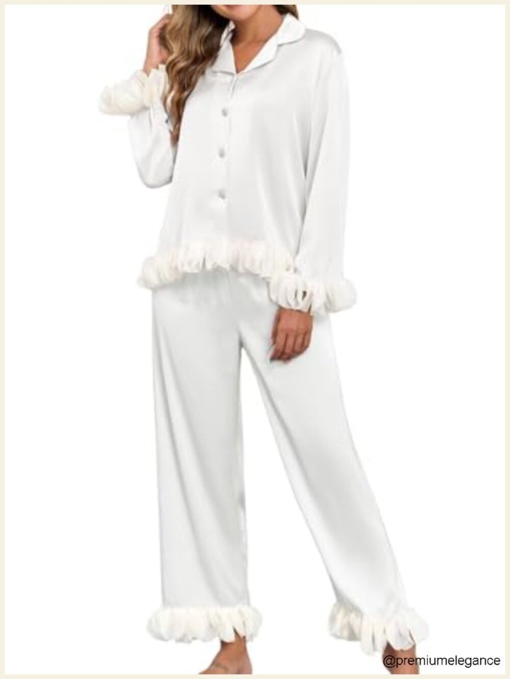Womens Silk Pajamas Set Long Sleeve Satin Button Up Sleepwear